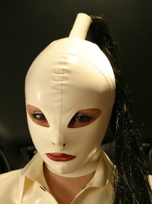 latex panelled hood with pony