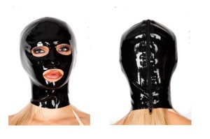 panelled latex hood with rear zip