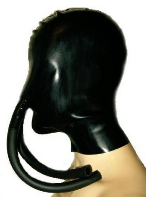latex hood with nose breath tubes