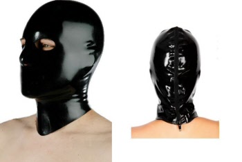 latex zipper hood with eye and nose holes only