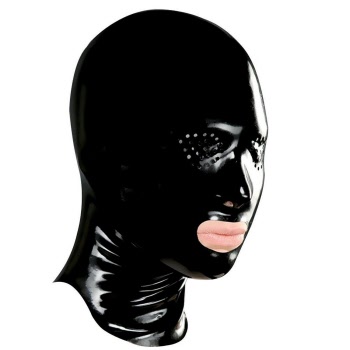 latex hood with eye perforations and open mouth