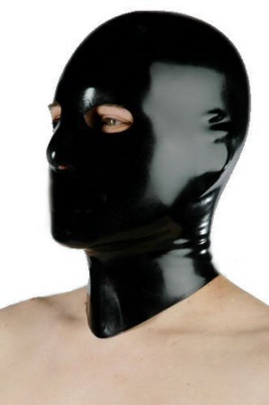 latex hood with eyes and nose holes