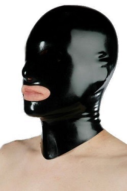 latex hood with mouth and nose holes