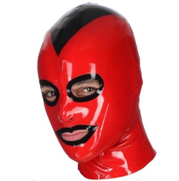 red latex hood with contrast trim